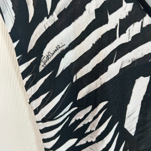 Just Cavalli Dress Fitted Bodycon Black & White Striped Midi Animal Pattern - Picture 8 of 11